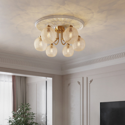 Retro Gold 6-Bulb Clear Glass Shade Chandelier Globe Semi Flush Mount Ceiling Light - thumbnail 2
