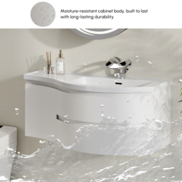 90 cm Floating Curved Bathroom Vanity in White Right Offset Single Sink Bathroom Cabinet - thumbnail 7