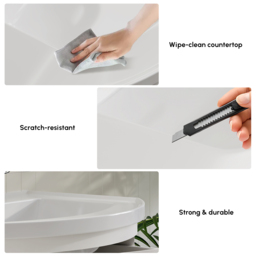 90 cm Floating Curved Bathroom Vanity in White Right Offset Single Sink Bathroom Cabinet - thumbnail 5