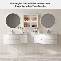 90 cm Floating Curved Bathroom Vanity in White Right Offset Single Sink Bathroom Cabinet - thumbnail 9