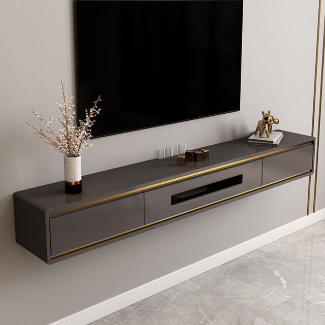 1800mm Grey Smooth TV Stand Postmodern Minimalist Floating Media Console with Storage - image 1