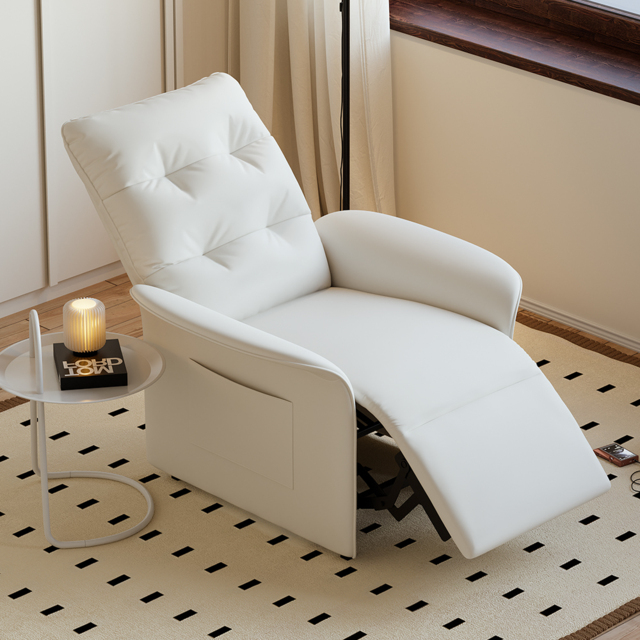 Modern White Leather Power Recliner High Back Sleeper Chair with Side Pocket - image 1