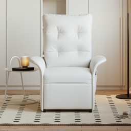 Modern White Leather Power Recliner High Back Sleeper Chair with Side Pocket - thumbnail 2