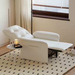 Modern White Leather Power Recliner High Back Sleeper Chair with Side Pocket - thumbnail 3