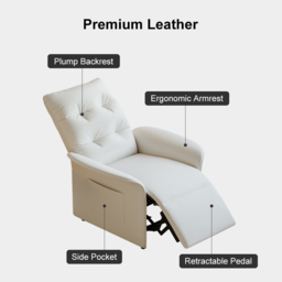 Modern White Leather Power Recliner High Back Sleeper Chair with Side Pocket - thumbnail 7