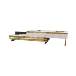 White TV Stand Tempered Glass Top Extendable Entertainment 3-Drawer Cabinet in Gold - thumbnail 3