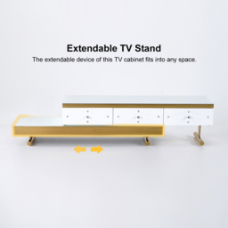 White TV Stand Tempered Glass Top Extendable Entertainment 3-Drawer Cabinet in Gold - thumbnail 6
