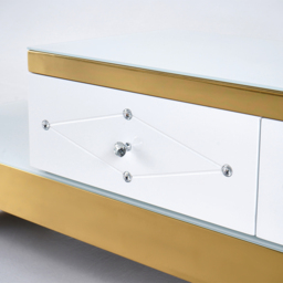 White TV Stand Tempered Glass Top Extendable Entertainment 3-Drawer Cabinet in Gold - thumbnail 8