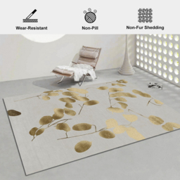 900mm x 1500mm Modern Rectangle Area Rug with Gold Leaves Patter Nylon Rug - thumbnail 8