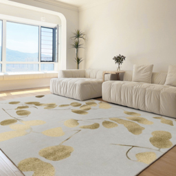 900mm x 1500mm Modern Rectangle Area Rug with Gold Leaves Patter Nylon Rug - thumbnail 3