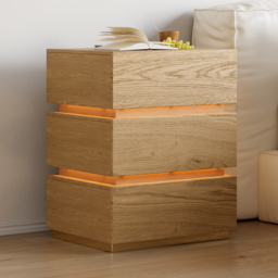 Smart LED Natural Bedside Table Wireless Charging Station Wood Bedside Table with Light Modern - thumbnail 4