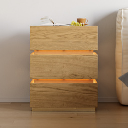Smart LED Natural Bedside Table Wireless Charging Station Wood Bedside Table with Light Modern - thumbnail 2