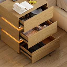 Smart LED Natural Bedside Table Wireless Charging Station Wood Bedside Table with Light Modern - thumbnail 3