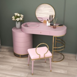 Pink Girls' Dressing Table with Chair with Side Cabinet, 4-Drawer Dressing Table, Mirror & Chair - thumbnail 3