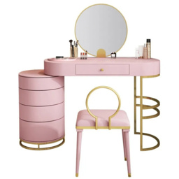Pink Girls' Dressing Table with Chair with Side Cabinet, 4-Drawer Dressing Table, Mirror & Chair - thumbnail 9