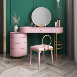 Pink Girls' Dressing Table with Chair with Side Cabinet, 4-Drawer Dressing Table, Mirror & Chair - thumbnail 2