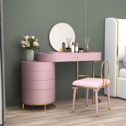 Pink Girls' Dressing Table with Chair with Side Cabinet, 4-Drawer Dressing Table, Mirror & Chair - thumbnail 4
