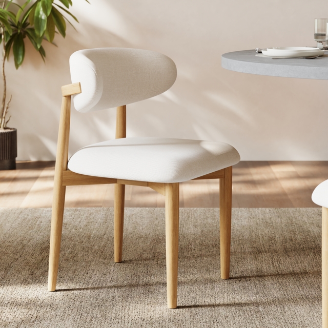Modern Natural Linen Dining Chair with Rubberwood Legs, 1 Piece - image 1