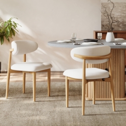 Modern Natural Linen Dining Chair with Rubberwood Legs, 1 Piece - thumbnail 2