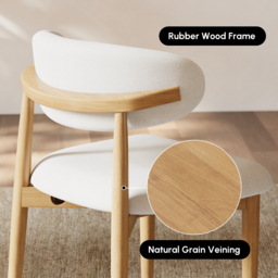 Modern Natural Linen Dining Chair with Rubberwood Legs, 1 Piece - thumbnail 7