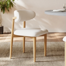 Modern Natural Linen Dining Chair with Rubberwood Legs, 1 Piece - thumbnail 1