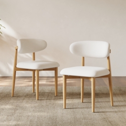 Modern Natural Linen Dining Chair with Rubberwood Legs, 1 Piece - thumbnail 3