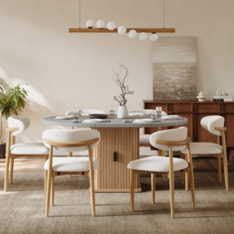 Modern Natural Linen Dining Chair with Rubberwood Legs, 1 Piece - thumbnail 4