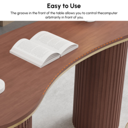 Walnut Curved Wooden Office Desk & Adjustable Swivel Executive Chair in Beige & Gold - thumbnail 7
