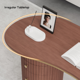 Walnut Curved Wooden Office Desk & Adjustable Swivel Executive Chair in Beige & Gold - thumbnail 9