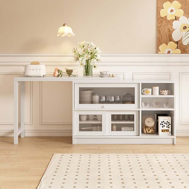 1200mm White Storage Sideboard Cabinet Extendable Wood Buffet Foldable Dining Table - image 1