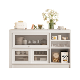 1200mm White Storage Sideboard Cabinet Extendable Wood Buffet Foldable Dining Table - thumbnail 6