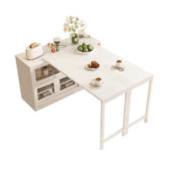 1200mm White Storage Sideboard Cabinet Extendable Wood Buffet Foldable Dining Table - thumbnail 7