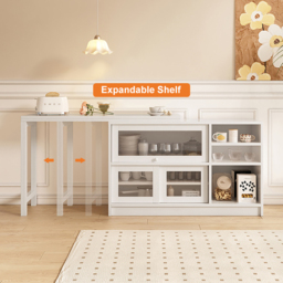 1200mm White Storage Sideboard Cabinet Extendable Wood Buffet Foldable Dining Table - thumbnail 8