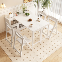 1200mm White Storage Sideboard Cabinet Extendable Wood Buffet Foldable Dining Table - thumbnail 4