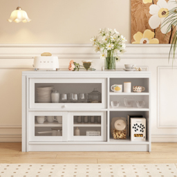 1200mm White Storage Sideboard Cabinet Extendable Wood Buffet Foldable Dining Table - thumbnail 3