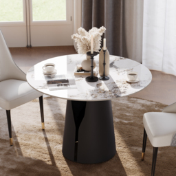 1000mm Sintered Stone Round Dining Table with Carbon Steel Base Seats 2-4 People - thumbnail 2