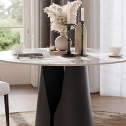 1000mm Sintered Stone Round Dining Table with Carbon Steel Base Seats 2-4 People - thumbnail 5