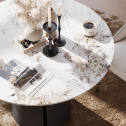 1000mm Sintered Stone Round Dining Table with Carbon Steel Base Seats 2-4 People - thumbnail 6