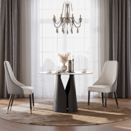 1000mm Sintered Stone Round Dining Table with Carbon Steel Base Seats 2-4 People - thumbnail 3