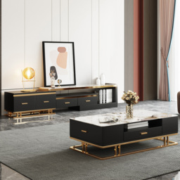Stonesk Modern TV Stand & Coffee Table Set for 2540mm TV in Black with Drawers - thumbnail 1