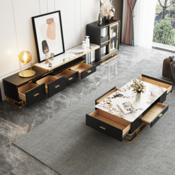 Stonesk Modern TV Stand & Coffee Table Set for 2540mm TV in Black with Drawers - thumbnail 3