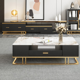 Stonesk Modern TV Stand & Coffee Table Set for 2540mm TV in Black with Drawers - thumbnail 2