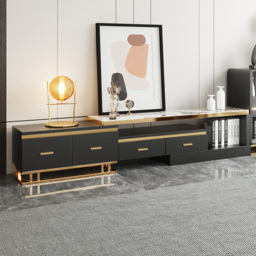 Stonesk Modern TV Stand & Coffee Table Set for 2540mm TV in Black with Drawers - thumbnail 5