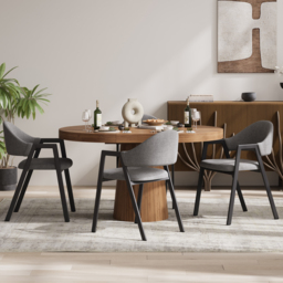 Set of 4 Linen Dining Chair Upholstered Curved Back Modern Gray Dining Room Chairs - thumbnail 3