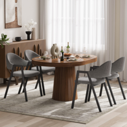Set of 4 Linen Dining Chair Upholstered Curved Back Modern Gray Dining Room Chairs - thumbnail 4