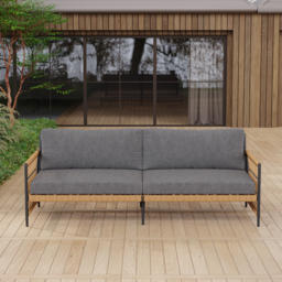 Ropipe Woven Rope Outdoor Sofa 3-Seater Sofa with Dark Gray Polyester Pillow Cushion - thumbnail 2