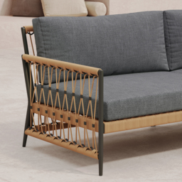 Ropipe Woven Rope Outdoor Sofa 3-Seater Sofa with Dark Gray Polyester Pillow Cushion - thumbnail 4