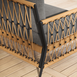 Ropipe Woven Rope Outdoor Sofa 3-Seater Sofa with Dark Gray Polyester Pillow Cushion - thumbnail 7