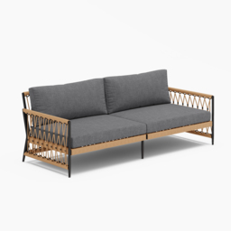 Ropipe Woven Rope Outdoor Sofa 3-Seater Sofa with Dark Gray Polyester Pillow Cushion - thumbnail 8