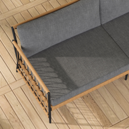 Ropipe Woven Rope Outdoor Sofa 3-Seater Sofa with Dark Gray Polyester Pillow Cushion - thumbnail 6